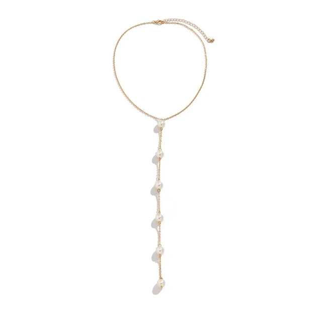 Picture of Metal Pearl Body Chain Pearl Electroplate Waist Belly Belt Chain Geometric Sexy Body Jewelry Bikini Chest Chain - White