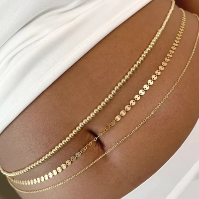 Picture of 3 pcs set Vintage Aesthetic Belly Beads Chain Body Chain Waist Chain Belt Streetwear Summer Women Fashion Body Jewelry - Gold