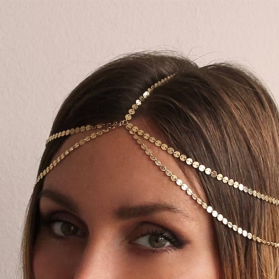 Picture of Kinitial Simple Multi-layer Hanging Chain Metal Head Chain Hollow Hair Chains Women's Jewelry Accessories Gift - Gold