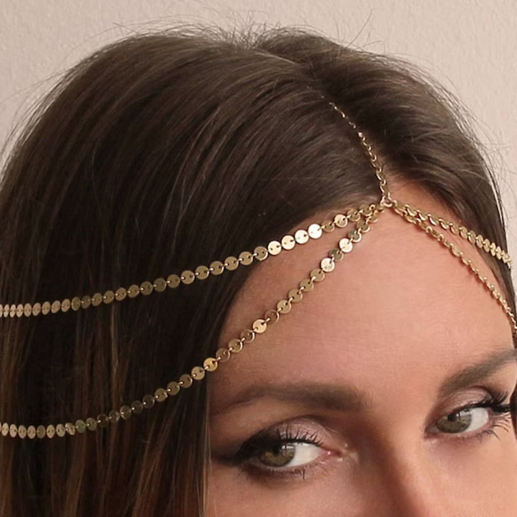 Picture of Kinitial Simple Multi-layer Hanging Chain Metal Head Chain Hollow Hair Chains Women's Jewelry Accessories Gift - Gold