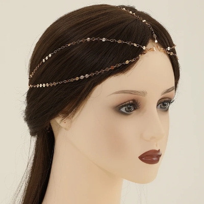 Picture of Kinitial Simple Multi-layer Hanging Chain Metal Head Chain Hollow Hair Chains Women's Jewelry Accessories Gift - Gold