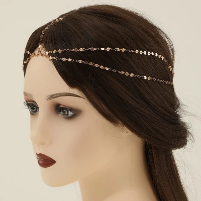 Picture of Kinitial Simple Multi-layer Hanging Chain Metal Head Chain Hollow Hair Chains Women's Jewelry Accessories Gift - Gold