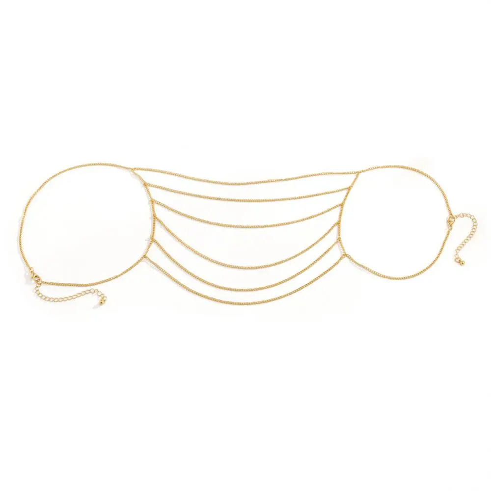 Picture of Shoulder Chain Body Chain Geometric Hanging Neck Collarbone Necklace Personality One-shoulder Exaggerated Tassel Weeding Chain - Gold