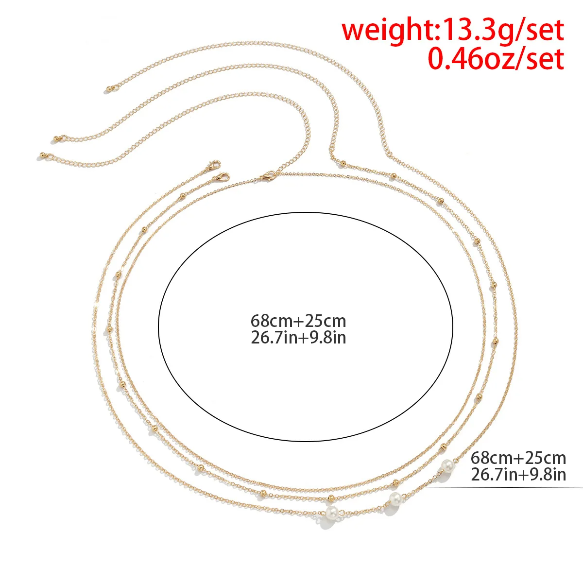 Picture of Sexy and Minimalist Imitation Pearl Chain Metal Waist Chain Mixed and Stacked Fashion Girl Beaded Woven Body Chain Belly Chain - Gold