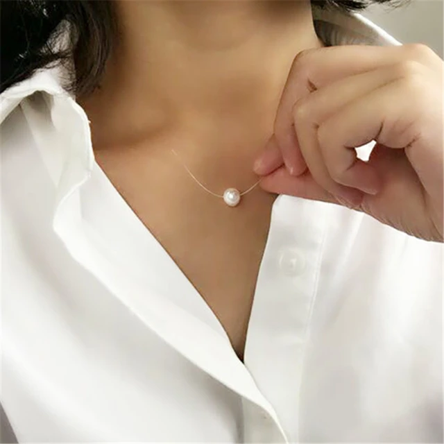 Picture of Trendy Fishing line Simulated Pearl Circle Necklace For Women Statement Necklaces & Pendants Choker Jewelry Summer Gifts - White