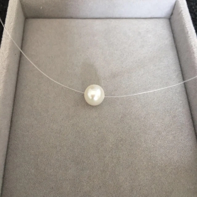 Picture of Trendy Fishing line Simulated Pearl Circle Necklace For Women Statement Necklaces & Pendants Choker Jewelry Summer Gifts - White