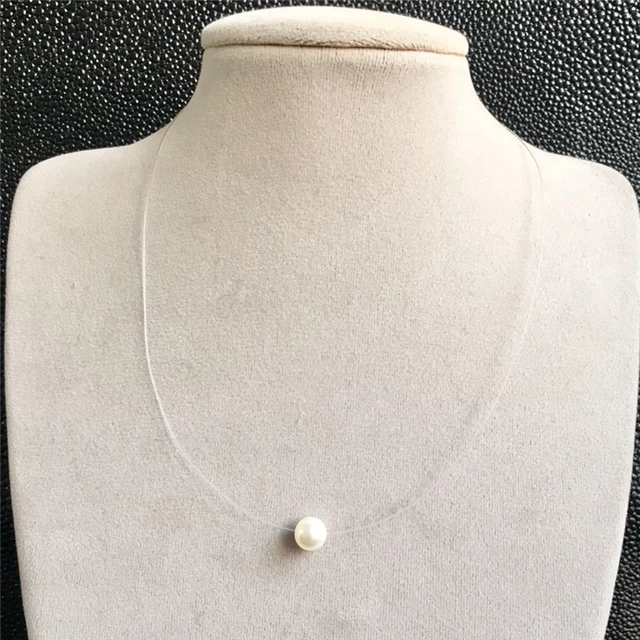 Picture of Trendy Fishing line Simulated Pearl Circle Necklace For Women Statement Necklaces & Pendants Choker Jewelry Summer Gifts - White