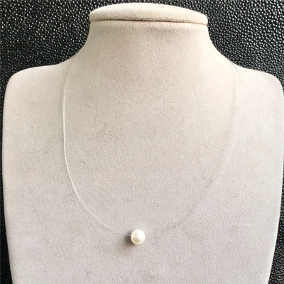 Picture of Trendy Fishing line Simulated Pearl Circle Necklace For Women Statement Necklaces & Pendants Choker Jewelry Summer Gifts - White