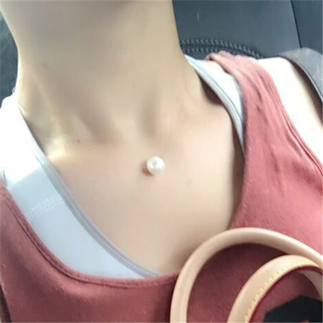 Picture of Trendy Fishing line Simulated Pearl Circle Necklace For Women Statement Necklaces & Pendants Choker Jewelry Summer Gifts - White