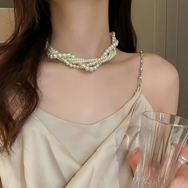 Picture of Charm Fashion White Twining Pearl Choker Necklaces For Women Geometric Necklaces Weddings Bride Jewelry Accessories - Off White