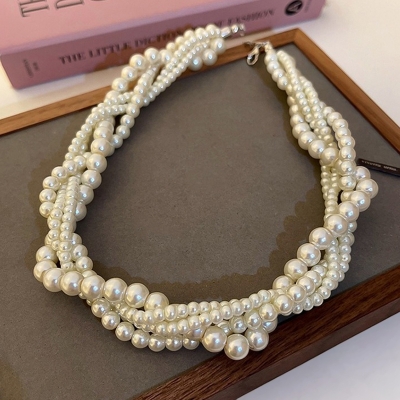 Picture of Charm Fashion White Twining Pearl Choker Necklaces For Women Geometric Necklaces Weddings Bride Jewelry Accessories - Off White