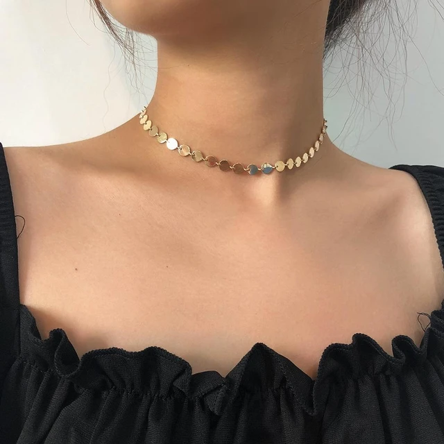 Picture of Simple Fashion Sweet Romantic Gold Color Clavicle Chain Necklace Ladies Coin Sequin Necklaces Charm Girl Jewelry Gift - Gold