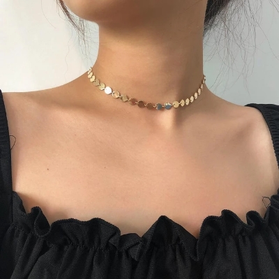 Picture of Simple Fashion Sweet Romantic Gold Color Clavicle Chain Necklace Ladies Coin Sequin Necklaces Charm Girl Jewelry Gift - Gold