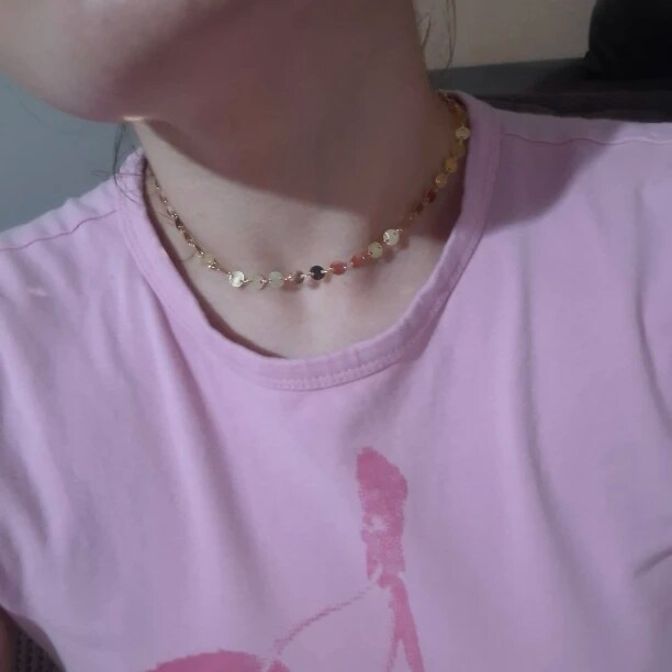 Picture of Simple Fashion Sweet Romantic Gold Color Clavicle Chain Necklace Ladies Coin Sequin Necklaces Charm Girl Jewelry Gift - Gold