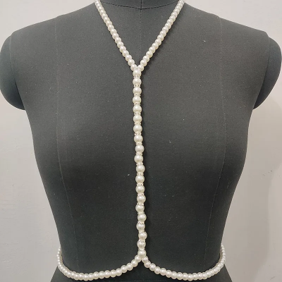 Picture of Spring White Pearl Body Chain Harness Chain Street Stylish Belly Accessory For Hot Women Body Jewelry For Visible T-shirt - Off White