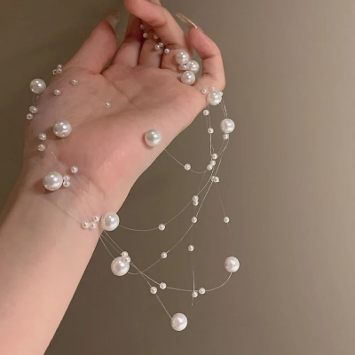 Picture of Simple Imitation Pearl Multi-layer Chokers Personality Transparent Fishing Line Clavicle Chain Ins Style Necklace for Women - Transparent String