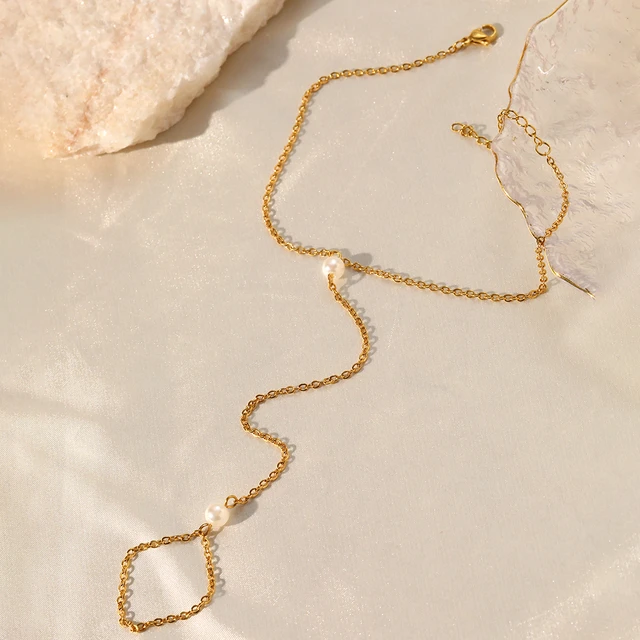 Picture of Stainless Steel Anklets Bohemian White imitation pearl Fashion wearabler Tassel Anklet Nupur Payel For Women Jewelry Summer Beache vacation - Off White