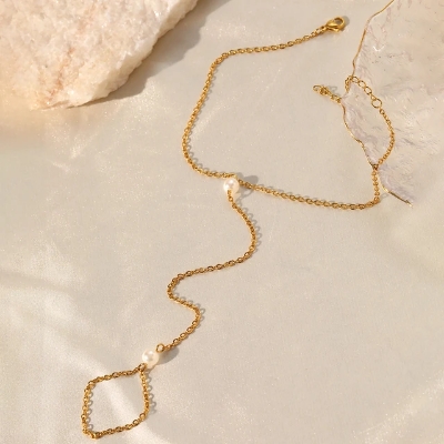 Picture of Stainless Steel Anklets Bohemian White imitation pearl Fashion wearabler Tassel Anklet Nupur Payel For Women Jewelry Summer Beache vacation - Off White