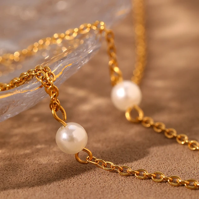 Picture of Stainless Steel Anklets Bohemian White imitation pearl Fashion wearabler Tassel Anklet Nupur Payel For Women Jewelry Summer Beache vacation - Off White