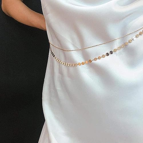 Picture of Bomine Multi Layered Sequins Waist Chain Dress Belly Body Chain Body Jewelry Belt Nightclub Komorer bicha for Women and Girls (Gold) - Gold