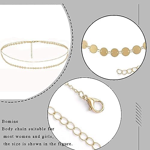 Picture of Bomine Multi Layered Sequins Waist Chain Dress Belly Body Chain Body Jewelry Belt Nightclub Komorer bicha for Women and Girls (Gold) - Gold