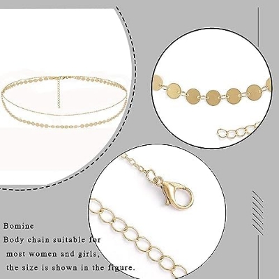 Picture of Bomine Multi Layered Sequins Waist Chain Dress Belly Body Chain Body Jewelry Belt Nightclub Komorer bicha for Women and Girls (Gold) - Gold