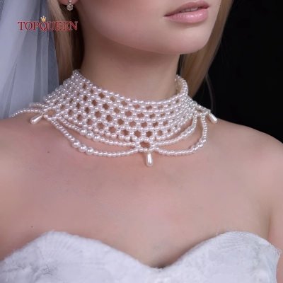 Picture of Tenoor Luxury New Pearl Necklace Woman Trend Collarbone Chain Luxuoso Bridal Special Necklace - White