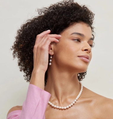 Picture of 2 in 1 Combo Pearl Necklace with Drop Earrings Women Fashion Party Dating Combo Necklace Set - White