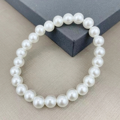 Picture of Pearl Beads Free Adjust 18cm Girth Elastic Bracelet for Women Various Sizes - White