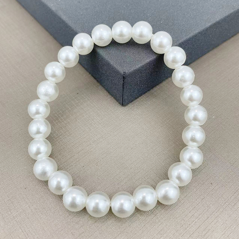 Picture of Pearl Beads Free Adjust 18cm Girth Elastic Bracelet for Women Various Sizes - White