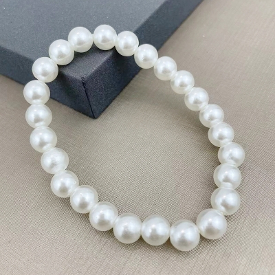 Picture of Pearl Beads Free Adjust 18cm Girth Elastic Bracelet for Women Various Sizes - White