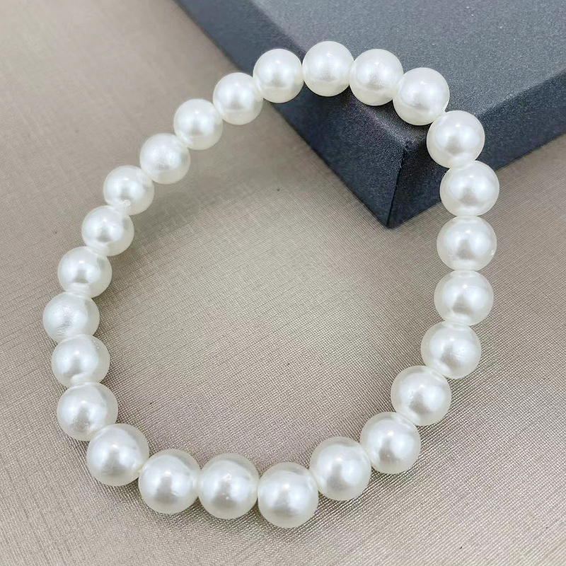 Picture of Pearl Beads Free Adjust 18cm Girth Elastic Bracelet for Women Various Sizes - White
