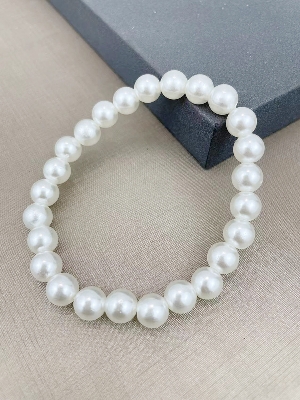 Picture of Pearl Beads Free Adjust 18cm Girth Elastic Bracelet for Women Various Sizes - White