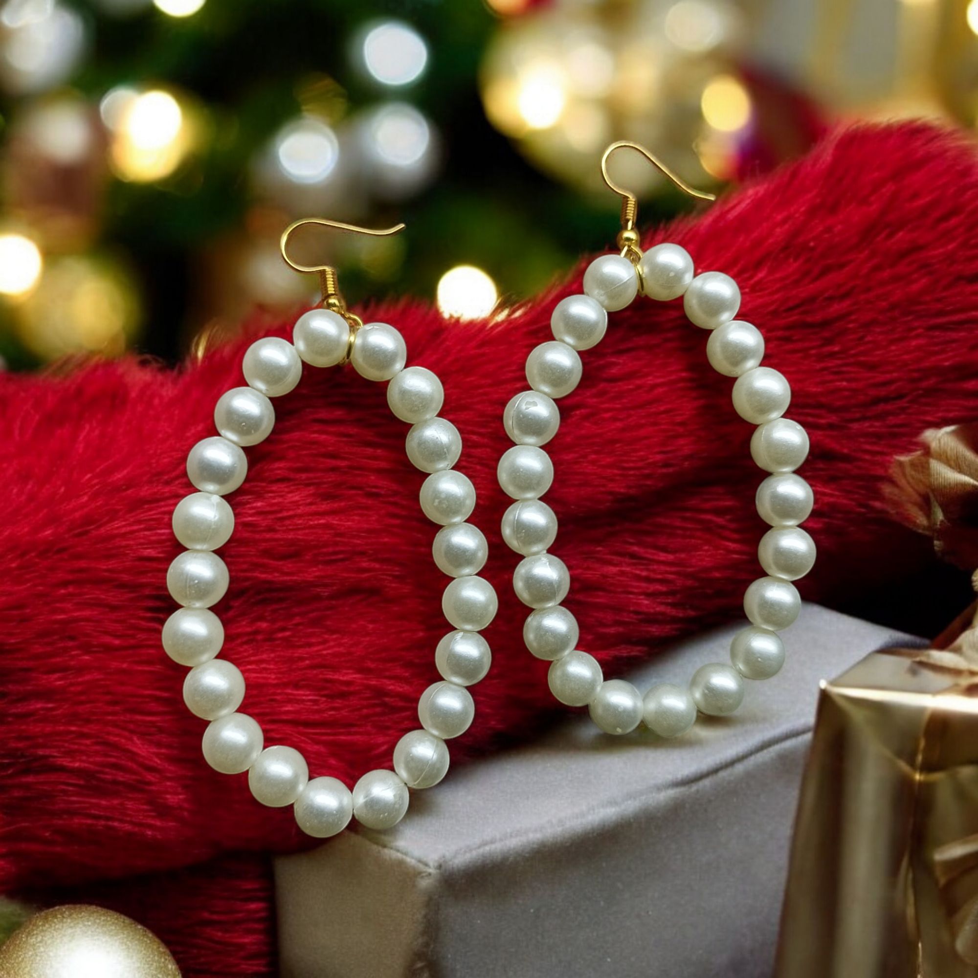 Picture of 3 inch Oval Shape 6mm Pearl Earrings For Women Fashion Party Drop Earrings - White