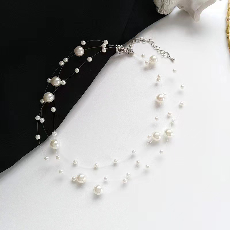 Picture of Fishline Transparent 3 Layer Pearl Necklace For Women Party Dress - White