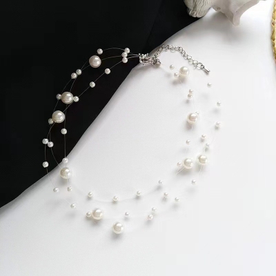 Picture of Fishline Transparent 3 Layer Pearl Necklace For Women Party Dress - White