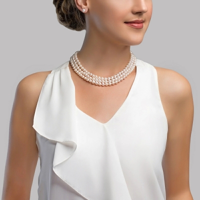 Picture of 3 Layer Pearl Necklace for Women Fashion Jewellery - White