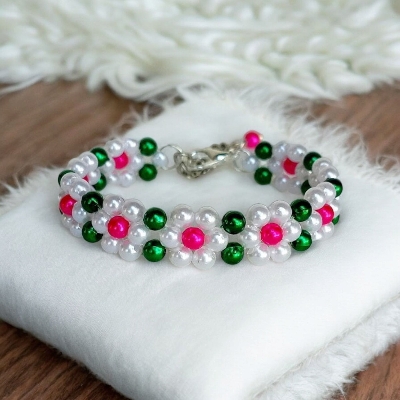 Picture of 6mm Color Pearl Bracelet decorative bracelet composed of green and pink beads charming eye-catching accessory - Multicolor