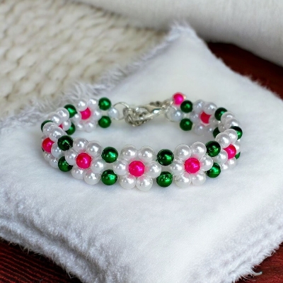 Picture of 6mm Color Pearl Bracelet decorative bracelet composed of green and pink beads charming eye-catching accessory - Multicolor