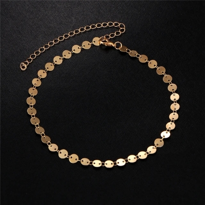 Picture of Golden Chain Chokers Necklaces for Women Small Round Metal Sequin Necklace Trendy Summer - Gold