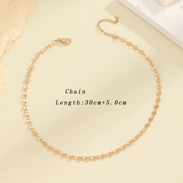 Picture of Golden Chain Chokers Necklaces for Women Small Round Metal Sequin Necklace Trendy Summer - Gold