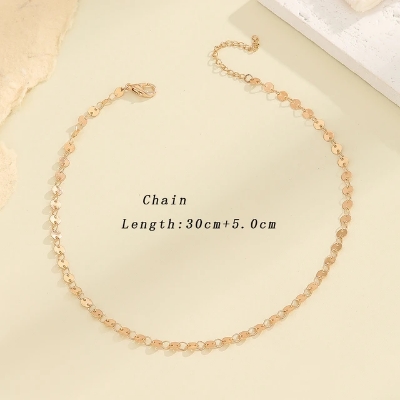 Picture of Golden Chain Chokers Necklaces for Women Small Round Metal Sequin Necklace Trendy Summer - Gold