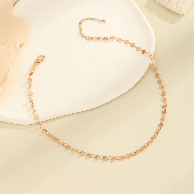 Picture of Golden Chain Chokers Necklaces for Women Small Round Metal Sequin Necklace Trendy Summer - Gold