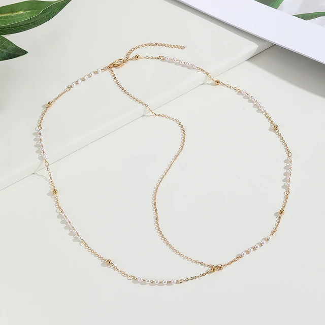 Picture of Pearl Chain Tikli Headpiece Imitation Pearl Link Chain Elegant Head Forehead Accessories Bling Bridal Hair Chain Women Lady Aesthetic Jewelry - Gold