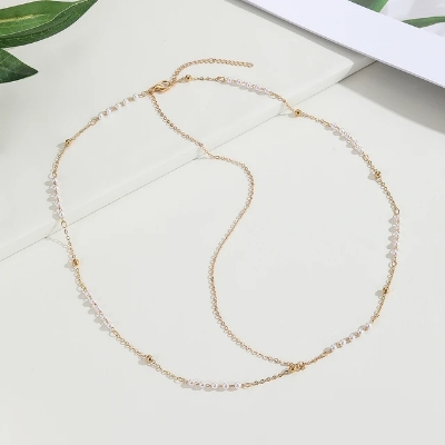 Picture of Pearl Chain Tikli Headpiece Imitation Pearl Link Chain Elegant Head Forehead Accessories Bling Bridal Hair Chain Women Lady Aesthetic Jewelry - Gold