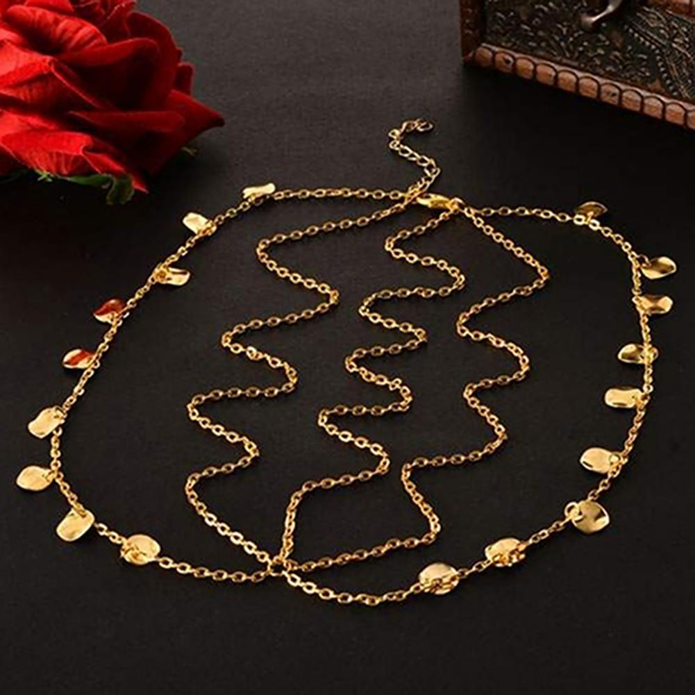 Picture of Coins Tassel Head Chain Headpieces Sequins Round Drop Hair Band Tribal Headpiece Head Chains Pearl Indian style Tikli  Wedding Hairstyles Chain - Gold