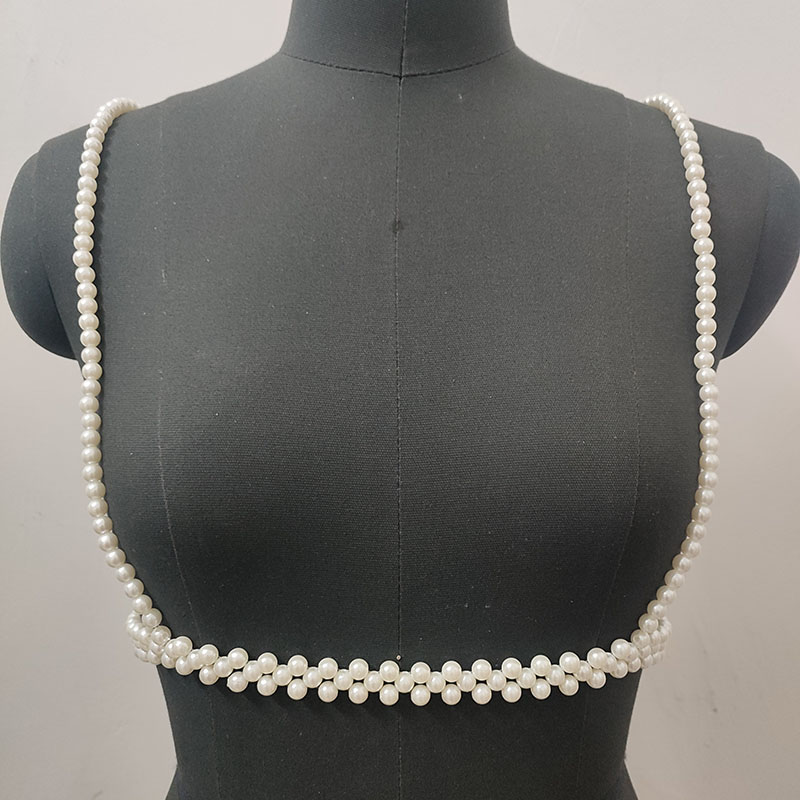 Picture of Winter Sexy Shoulder Bare Pearl Top Dress Belt Suitable for Women's Black Clothes Handmde Bead Harness Chain - Off White