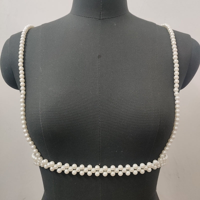 Picture of Winter Sexy Shoulder Bare Pearl Top Dress Belt Suitable for Women's Black Clothes Handmde Bead Harness Chain - Off White