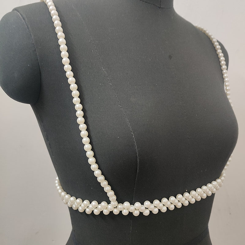 Picture of Winter Sexy Shoulder Bare Pearl Top Dress Belt Suitable for Women's Black Clothes Handmde Bead Harness Chain - Off White