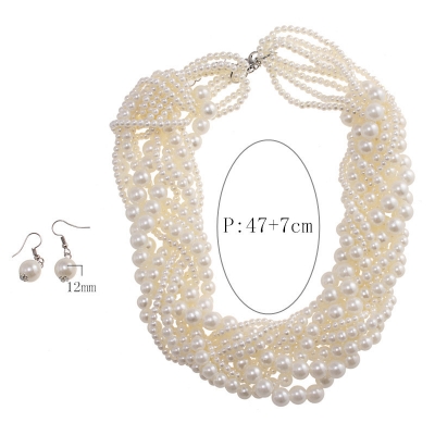 Picture of Classic Handmade Simulated Pearl Choker Statement Necklace Earring Jewelry Sets Women Party Luxury Wedding Jewelry Set - elite